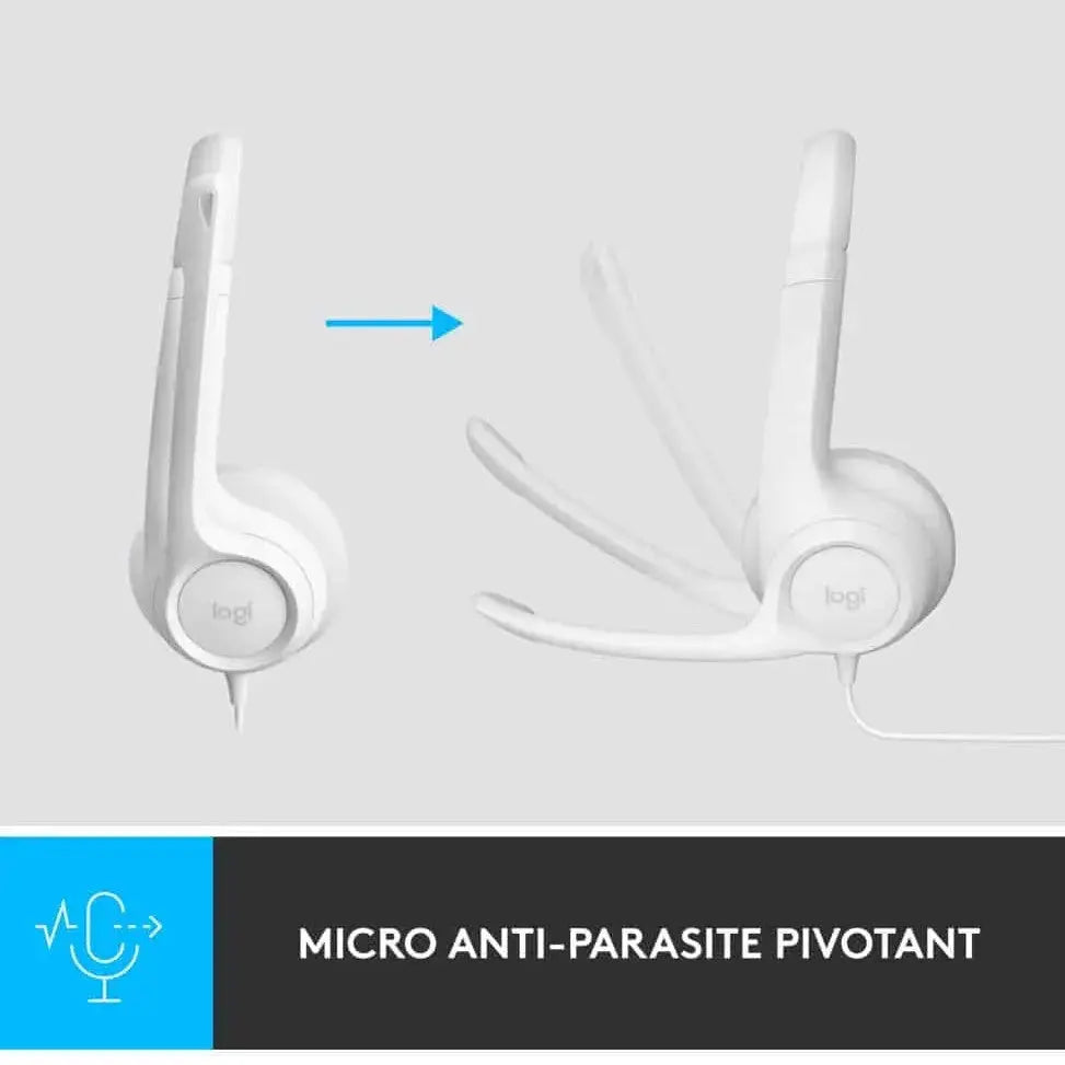 Logitech H390 avec microphone anti-parasite – USB Blanc — vue 6 — Connecto.ma