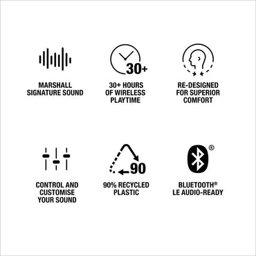 Écouteurs Bluetooth Marshall Minor IV Noir – True Wireless, 30 h d’autonomie