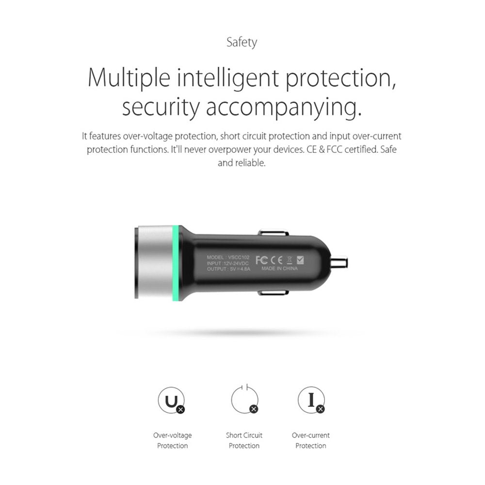 Chargeur Voiture allume-cigare VINSIC VSCC202 (2 ports USB) - Connecto.ma