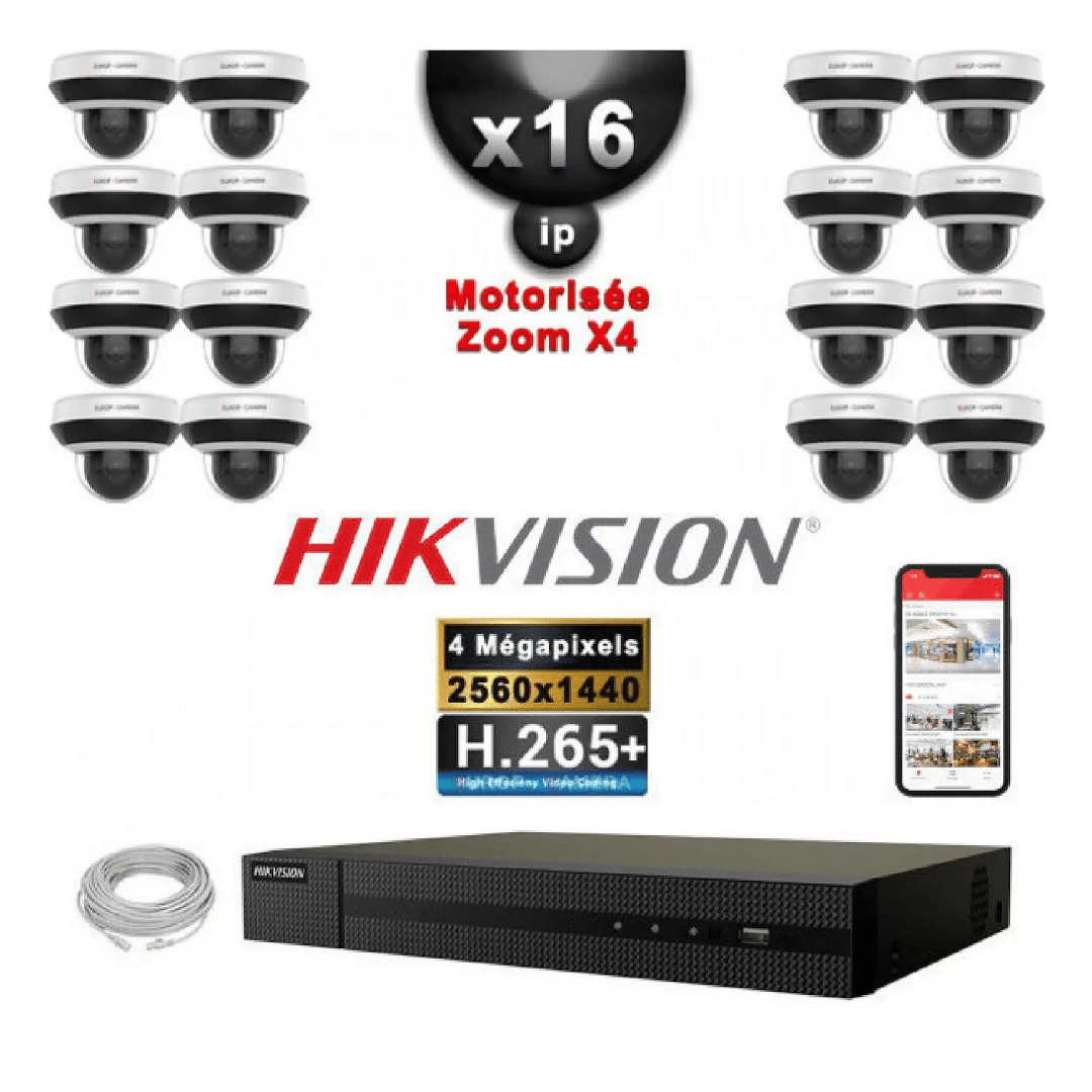 Hikvision Kit Video Surveillance Pro Ip 16X Cameras Poe Domes Motorisee Ir 20M 4 Mp Enregistreur Nvr 16 Canaux H265 3000Go Irx31Yh5Lmis — Hikvision au Maroc | Connecto.ma
