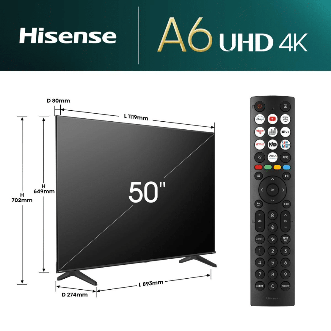 Hisense Televiseur 50 Smart Tv 4K Uhd 60 Hz 50A6N — Connecto au Maroc | Connecto.ma