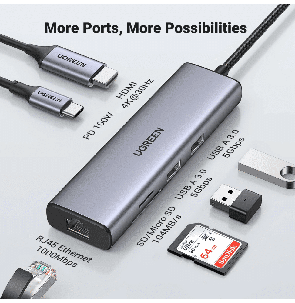 Ugreen Hub Usb C 7 En 1 Avec Hdmi 4K 60 Hz 90568 — Connecto au Maroc | Connecto.ma