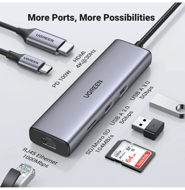 Ugreen Hub Usb C 7 En 1 Avec Hdmi 4K 60 Hz 90568 — Connecto au Maroc | Connecto.ma