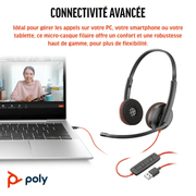 Micro Casque Poly Blackwire 3220 Stereo Usb C Adaptateur Usb C A 8X228Aa — Connecto au Maroc | Connecto.ma