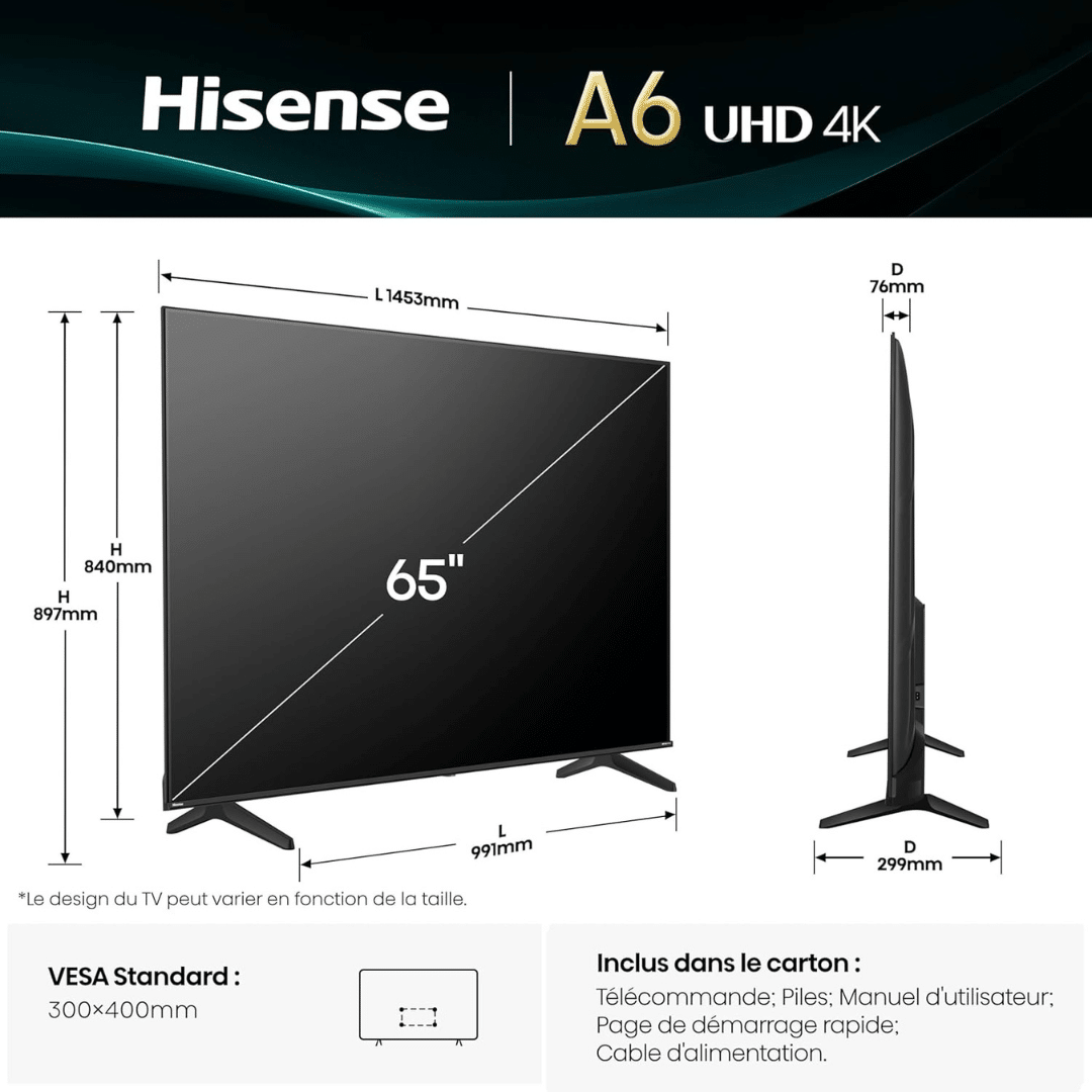 Hisense Televiseur 65 Smart Tv Uhd 65A6N — Connecto au Maroc | Connecto.ma
