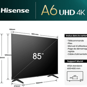 Hisense Televiseur 85 Smart Uhd 4K 85A6N Recepteur Integre His85A6N — Connecto au Maroc | Connecto.ma