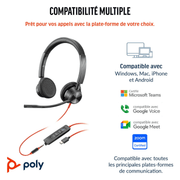 Micro Casque Poly Blackwire 3325 Stereo Usb C Connexion 35 Mm Adaptateur Usb C A 8X221Aa — Connecto au Maroc | Connecto.ma