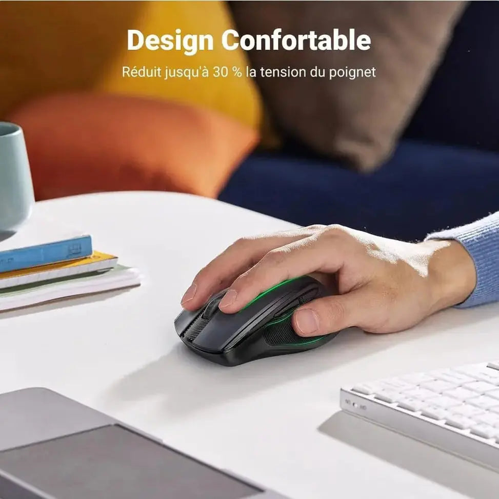 Souris sans fil Ugreen Design Ergonomique 2.4GHz – Noir — vue 3 — Connecto.ma