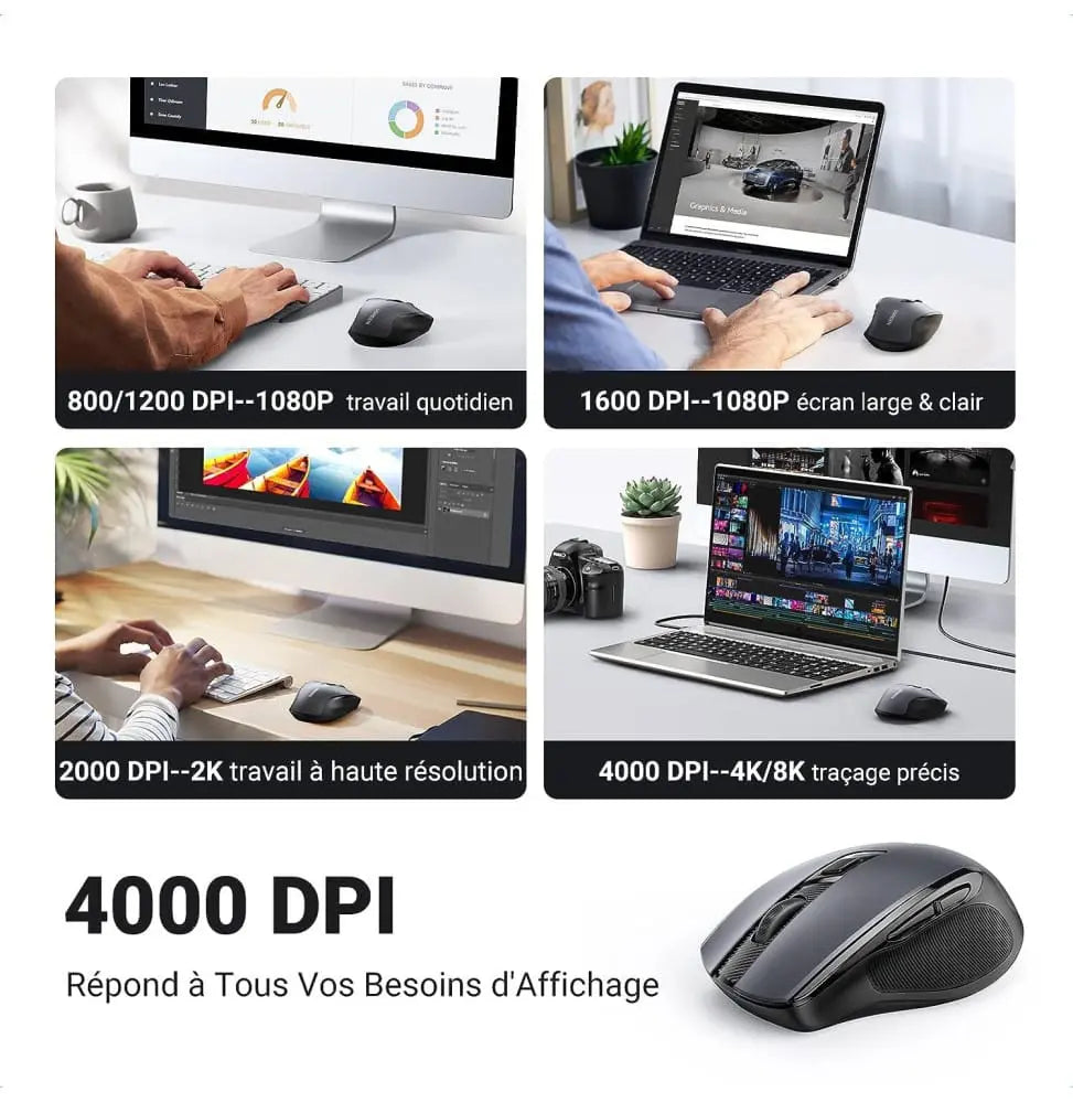 Souris sans fil Ugreen Design Ergonomique 2.4GHz – Noir (90545) Connecto.ma