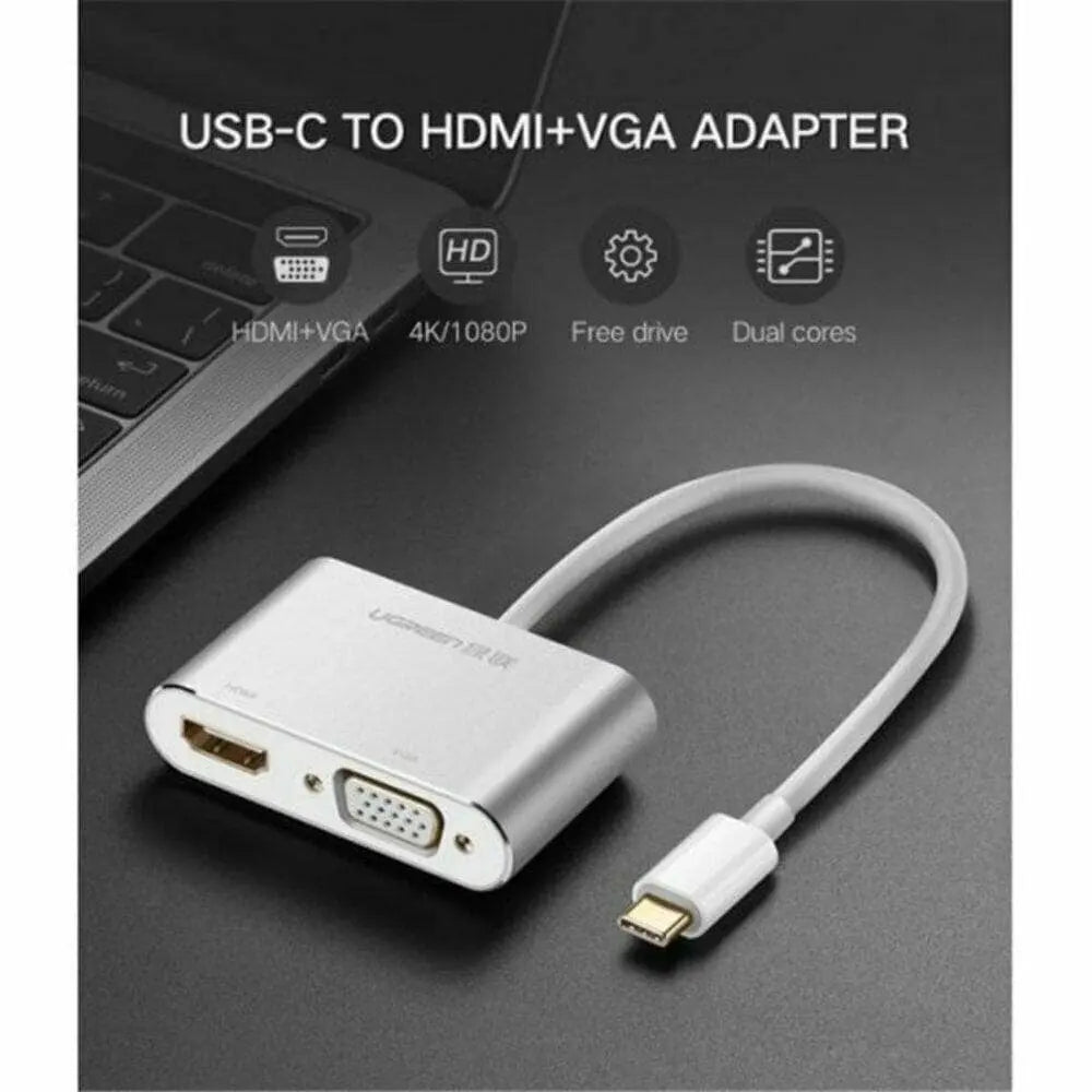 Adaptateur Ugreen USB-C vers HDMI VGA Blanc 30843 — connecteur vidéo multiport Maroc