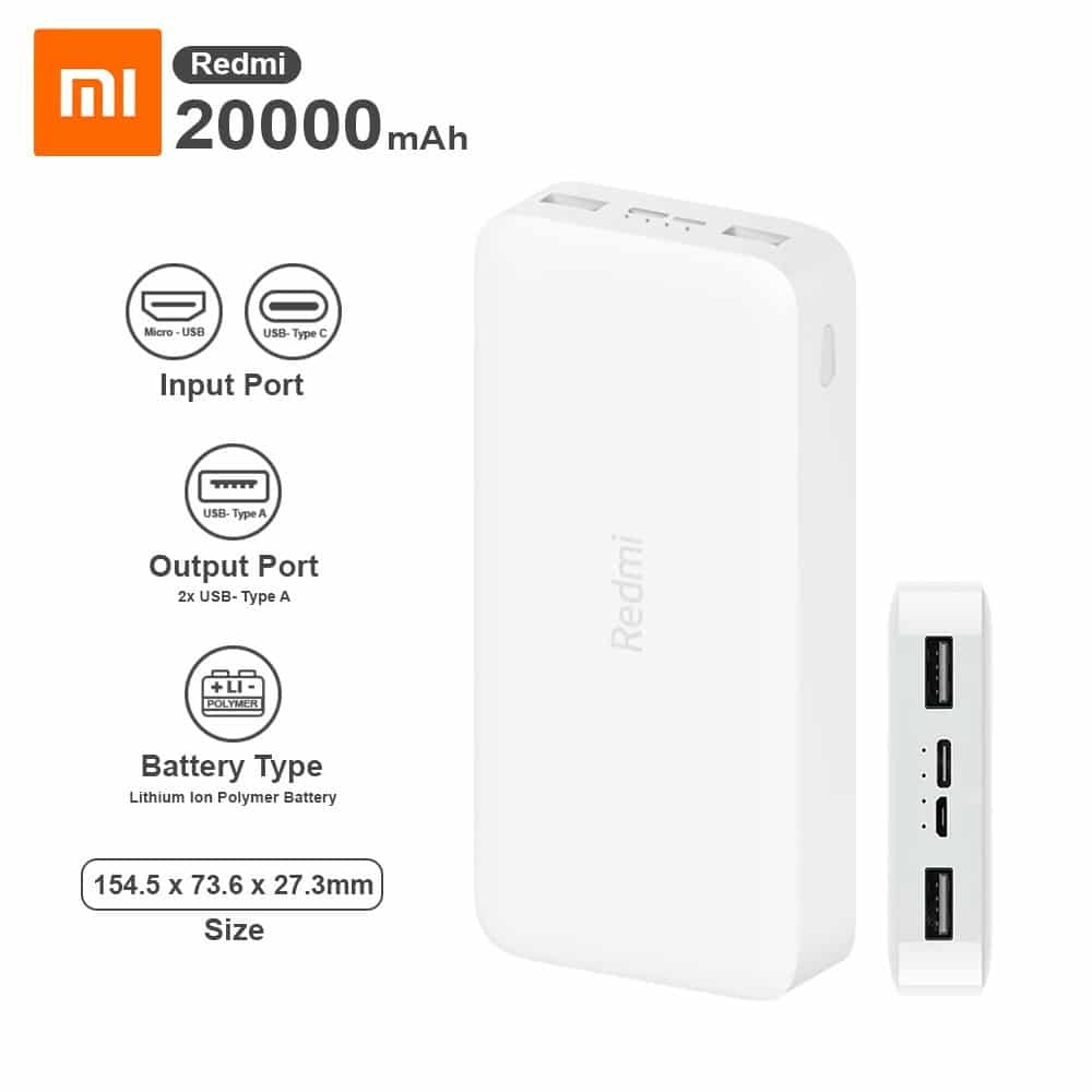 Redmi Power Bank 20000 mAh Charge Rapide 18W (Blanc)