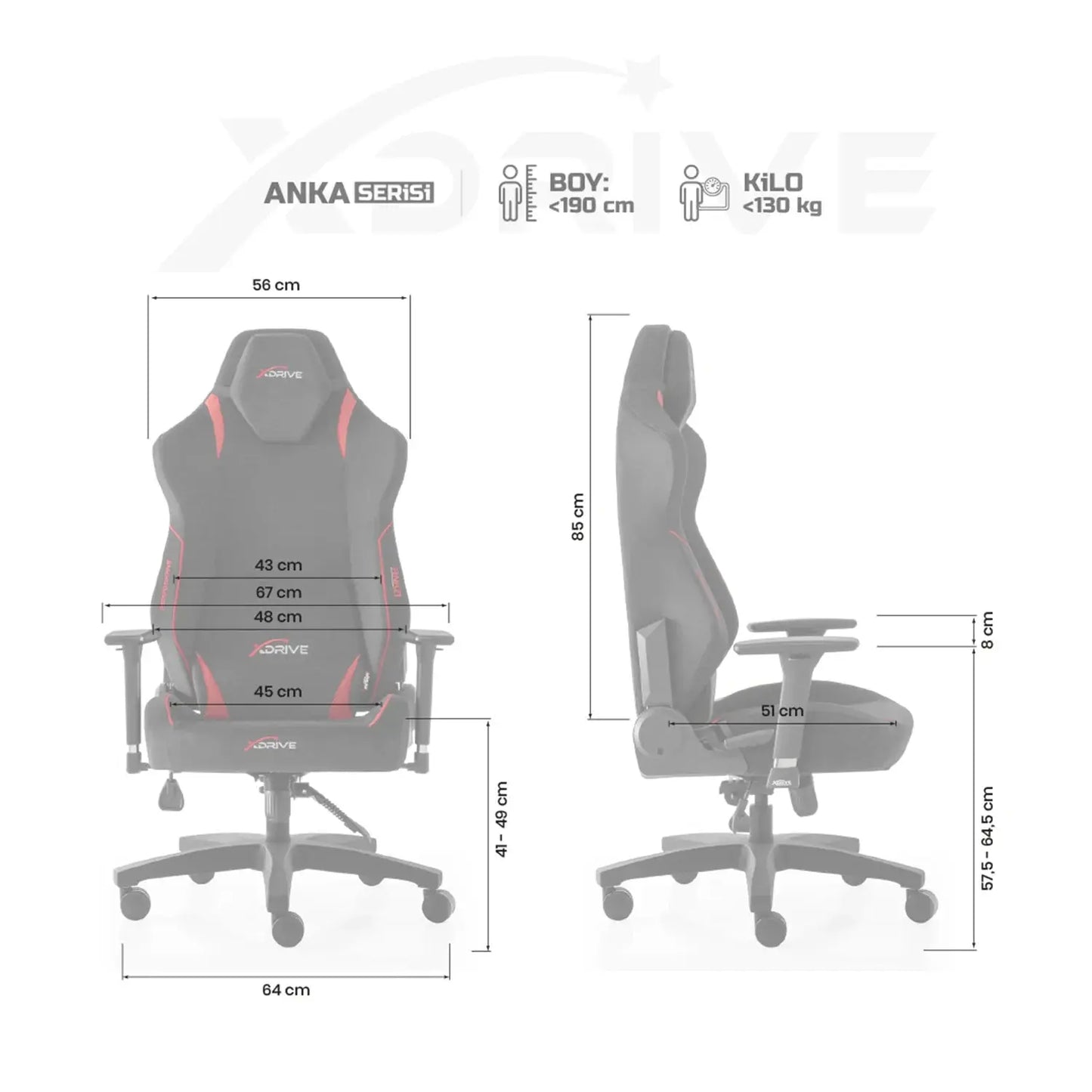 XDRIVE Anka Fabric Professionnelle Black / Red – Chaise Gamer (XD-ANK-KM-K/S) (8682076352027) Connecto.ma