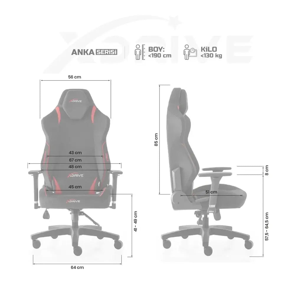 Chaise de gamer XDRIVE Anka Fabric Professionnelle Noir / Rouge–Chaise Gamer — vue 8 — Connecto.ma