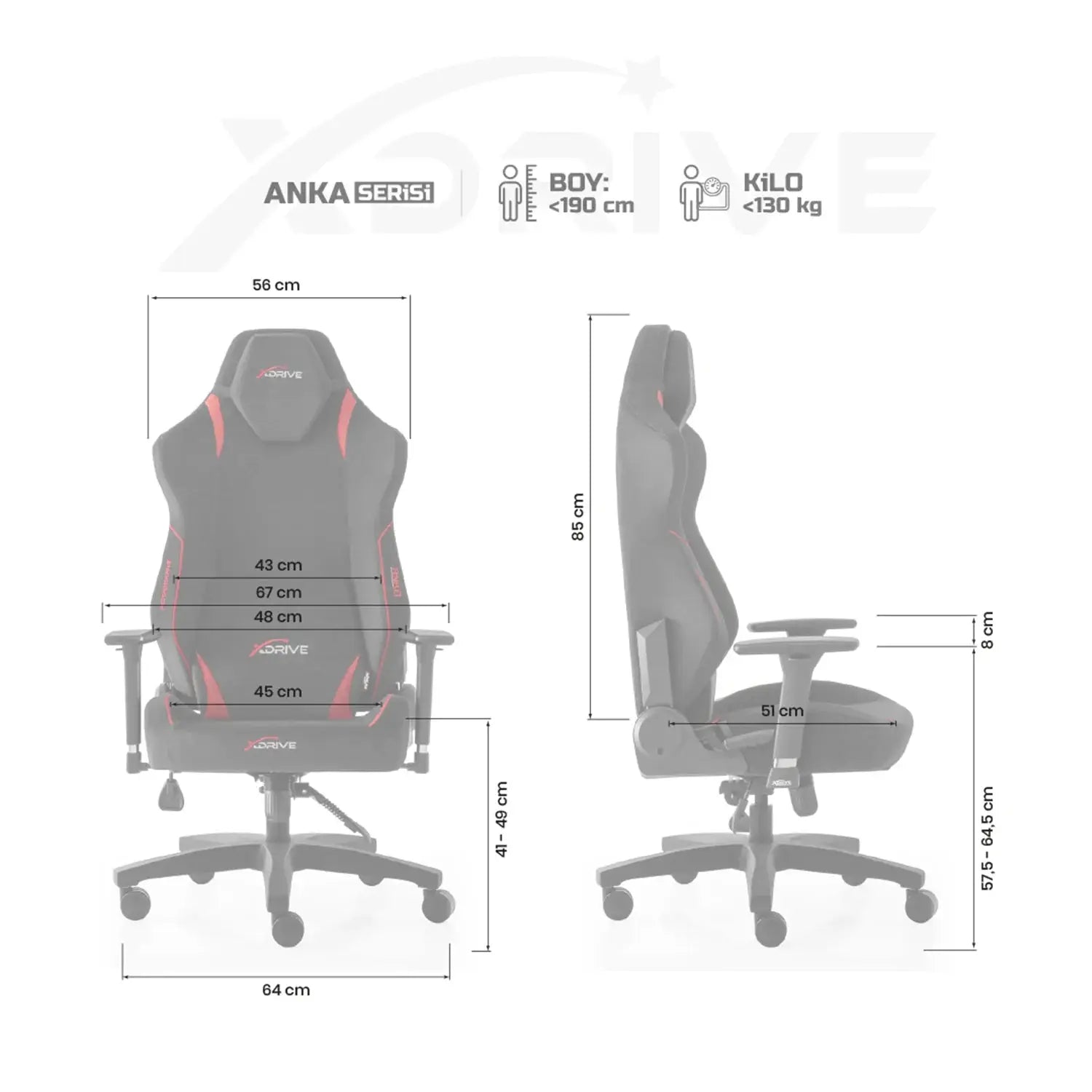 Chaise Gamer XDRIVE ANKA EN SIMILI-CUIR–Noir Rouge — vue 6 — Connecto.ma
