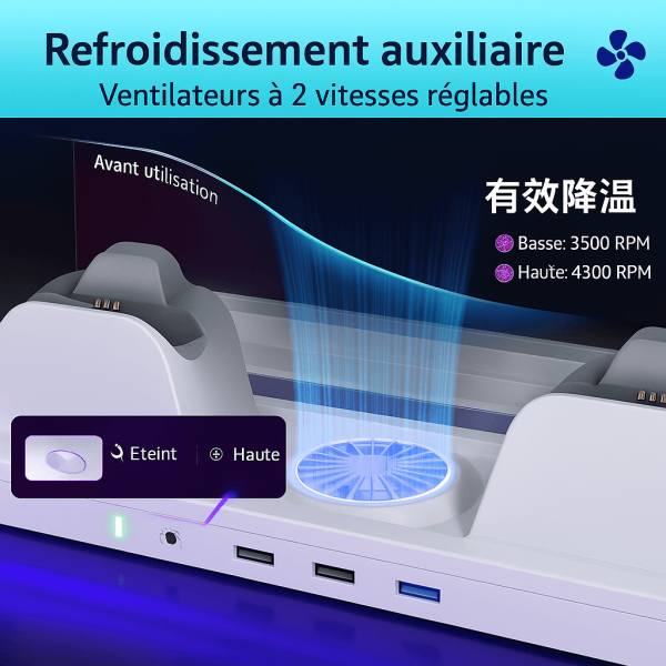 Support tout-en-un pour Playstation PS5/SLIM/PRO avec ventilateur & Éclairage RGB et chargeur – Image 2