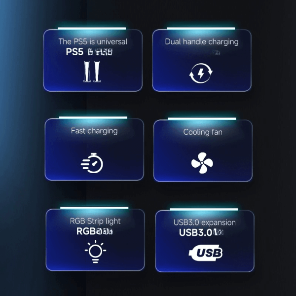 Support tout-en-un pour Playstation PS5/SLIM/PRO avec ventilateur & Éclairage RGB et chargeur – Image 5