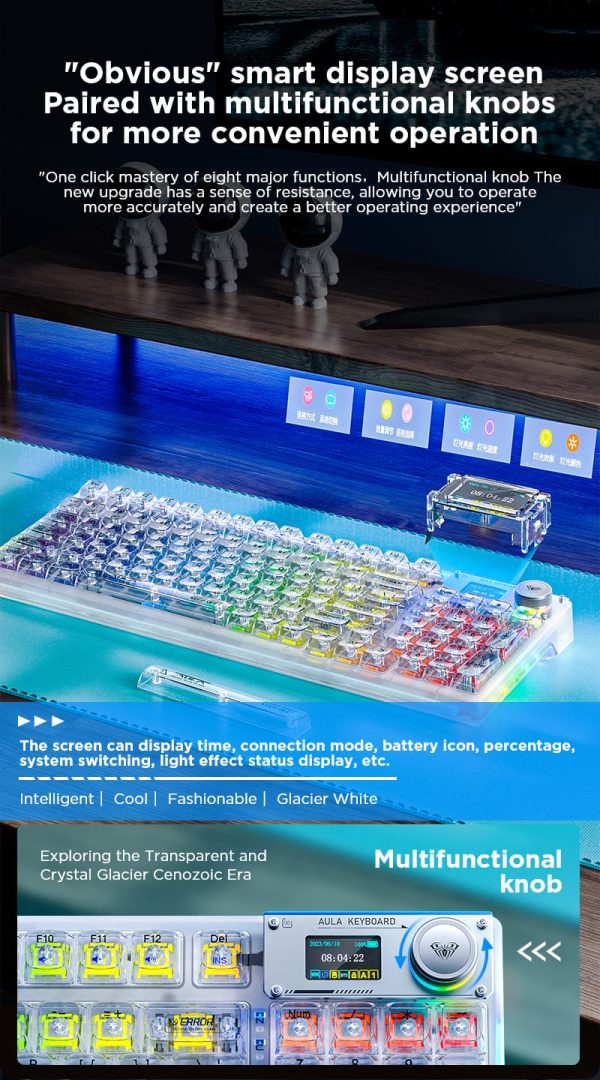 Clavier Mécanique Sans Fil AULA F98 Pro – Tri-mode (2.4G/Bluetooth/USB-C), Switchs Hot-Swap, RGB, 98 Touches – Image 4