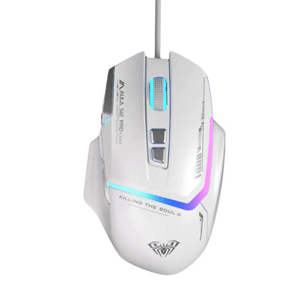 Souris Gaming Filaire AULA S12Pro+ – 1000Hz, 12800 DPI, 8 Boutons, Éclairage RGB, Macros Programmables, Faible Latence (Blanc)
