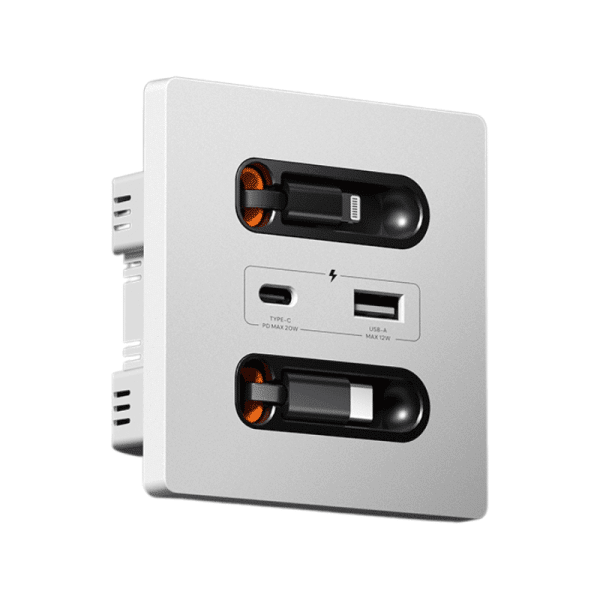 Prise Murale Universelle avec Port USB-C 20W – Charge Rapide, Câble Télescopique Intégré, Panneau Électrique pour PC, Smartphone et Tablette – Image 2
