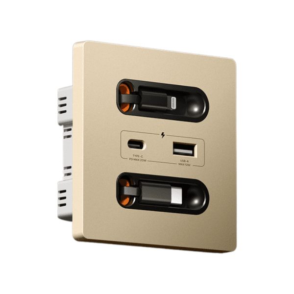 Prise Murale Universelle avec Port USB-C 20W – Charge Rapide, Câble Télescopique Intégré, Panneau Électrique pour PC, Smartphone et Tablette – Image 3
