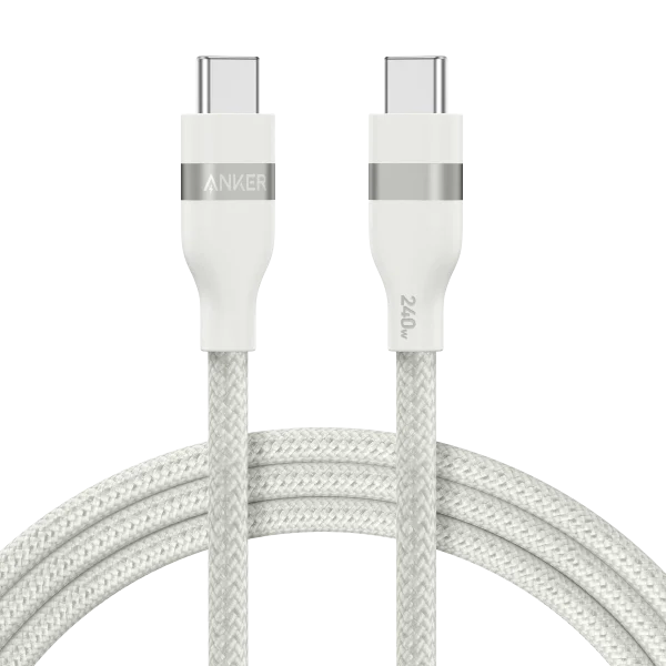 Câble Anker USB-C Tressé Écologique – Charge Rapide & Haute Compatibilité (Blanc)