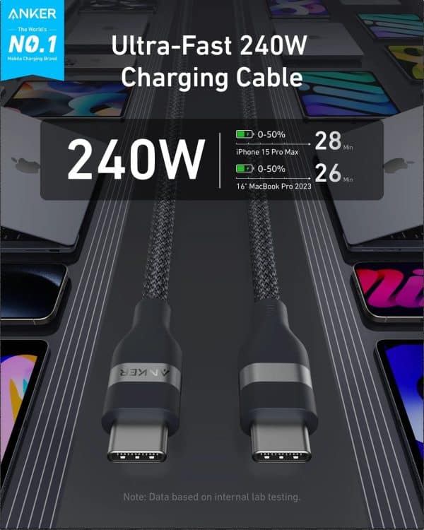 Câble Anker USB-C Tressé Écologique – Charge Rapide & Haute Compatibilité (Blanc) – Image 4