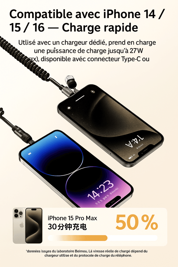 Câble de Charge Spirale 4-en-1 – 240W PD, 27W iPhone, Connecteurs USB/Type-C/Lightning – Image 3