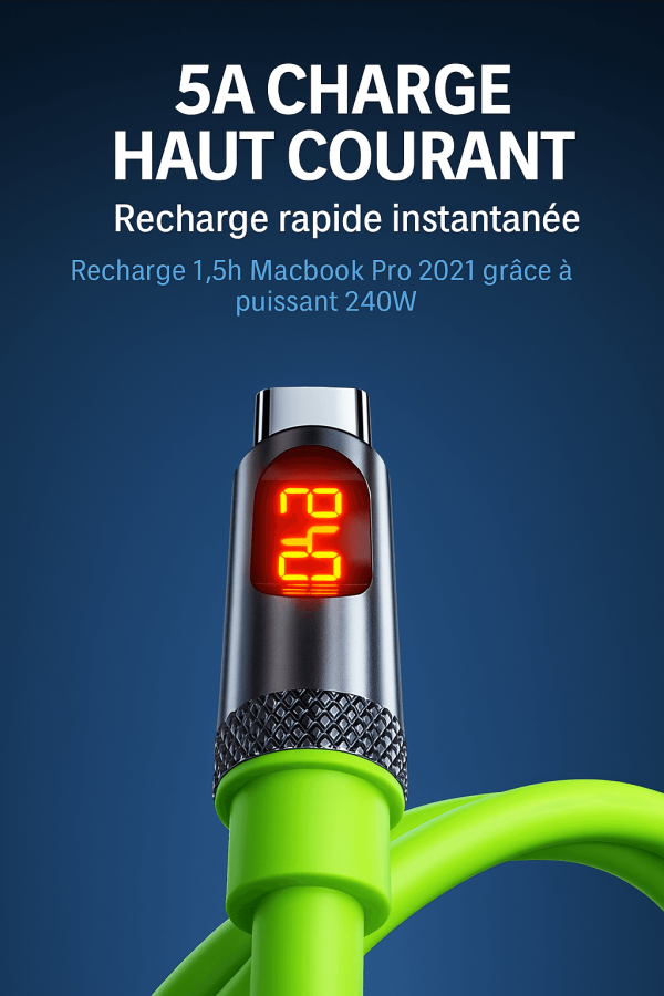 Câble USB-C vers USB-C 240W avec Affichage Numérique – Charge Ultra Rapide & Transfert 480 Mbps – Image 3