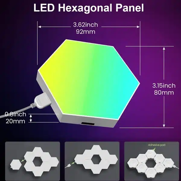 Lampe Murale Hexagonale Intelligente RGB  10PCS – Éclairage LED Connecté avec Contrôle via App, Télécommande et Synchronisation Musicale, Design Modulable DIY – Image 2