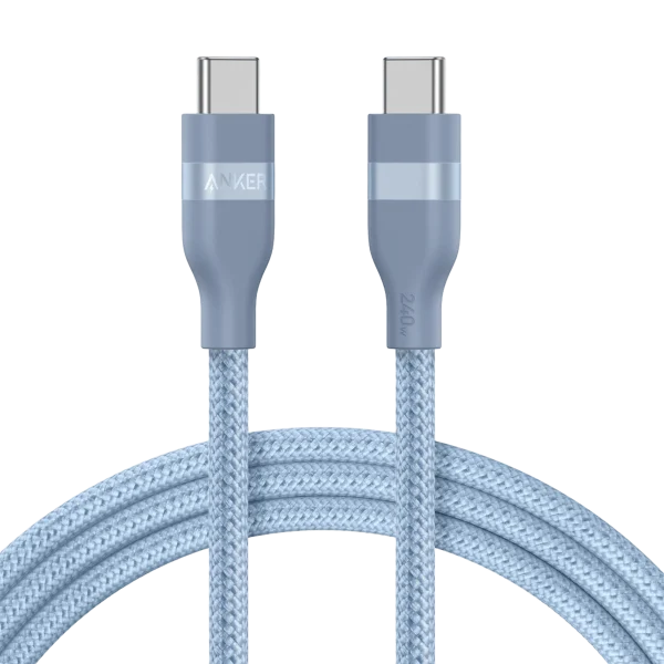Câble Anker USB-C Tressé Écologique – Charge Rapide & Haute Compatibilité Bleu
