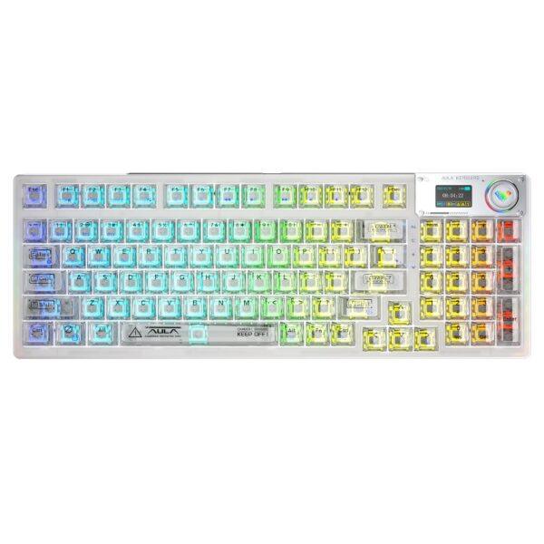 Clavier AULA F98 Pro – Sans Fil RGB Tri-mode (Transparent)